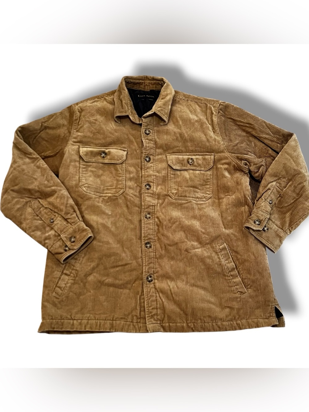 VTG Club Room XL Brown Corduroy Flannel Lined Button Down Shirt Jacket Shacket